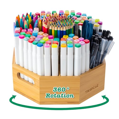 360° drehbarer Organizer für Künstlerbedarf, fasst 750+ Stifte, Bambus Marker- und Stifthalter mit Griffen, Schreibtisch-Organizer für Pinsel, Wachsmalstifte, ideal für Büro, Zuhause, Klassenzimmer 360° drehbarer Organizer für Künstlerbedarf, fasst 750+ Stifte, Bambus Marker- und Stifthalter mit Griffen, Schreibtisch-Organizer für Pinsel, Wachsmalstifte, ideal für Büro, Zuhause, Klassenzimmer von TIKSPCAE