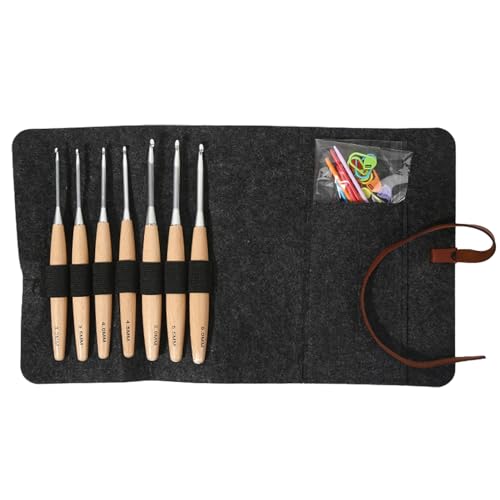 Häkelnadelset | Ergonomischer Griff Häkelnadeln aus Buchenholz mit Tasche - Stricknadeln zum Häkeln und Stricken, Strickset für Erwachsene Anfänger (1,3mm 1,5mm) ileze von TILEZE