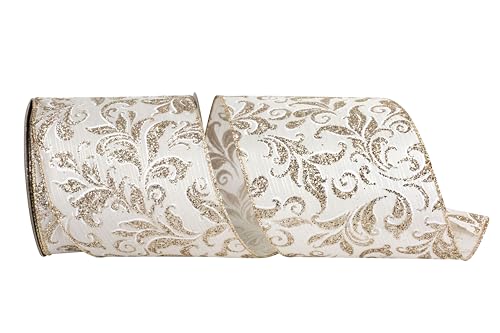 Reliant Ribbon Filigranes Glitzer-Schleifenband mit Draht, Elfenbein/Gold Reliant Ribbon Filigranes Glitzer-Schleifenband mit Draht, Elfenbein/Gold von TILEZE