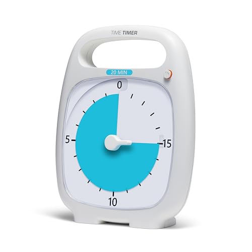 TIME TIMER PLUS 20 Minuten Visueller Analog-Timer Uhr - Optionaler Aktustischer Alarm (Lautstärkeregler) Kein lautes Ticken; Zeitmanagement-Tool (weiß) von Time Timer