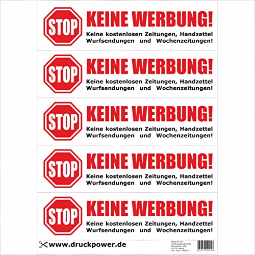 Keine Werbung! 4x5 Briefkastenaufkleber Aufkleber weiß - Keine kostenlosen Zeitungen, Handzettel, Wurfsendungen und Wochenzeitungen! Für den Briefkasten - Zeitungsrolle Keine Werbung! 4x5 Briefkastenaufkleber Aufkleber weiß - Keine kostenlosen Zeitungen, Handzettel, Wurfsendungen und Wochenzeitungen! Für den Briefkasten - Zeitungsrolle von TIMELESS