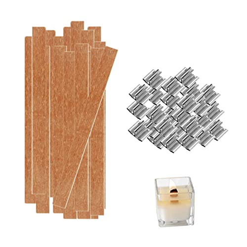 25 Sets Kerzendochte aus Holz mit Eisenhalter, Kerzendochte aus Naturholz, geeignet für die DIY-Kerzenherstellung, DIY-Kerzenaromatherapie (1,3 x 13 cm) von TIMEMEET