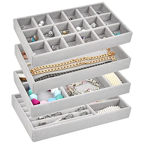 TIMESETL 4Stück Schmuck Organizer Schmucktablett Stapelbare Schmuckschatulle Schmuckkasten aus Lint, Schmuckeinsatz Vitrine Schmuck Display Aufbewahrung für Ohrringe Halskette Armband Ringe TIMESETL 4Stück Schmuck Organizer Schmucktablett Stapelbare Schmuckschatulle Schmuckkasten aus Lint, Schmuckeinsatz Vitrine Schmuck Display Aufbewahrung für Ohrringe Halskette Armband Ringe von TIMESETL