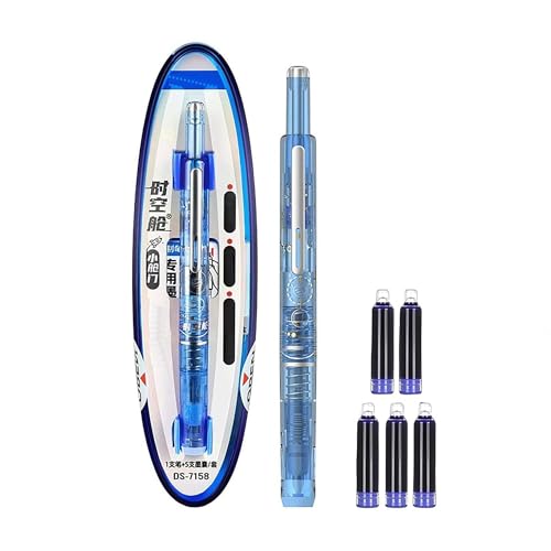 Einziehbarer Füllfederhalter, transparenter 0,38-mm-Blau-Schwarz-Tintenschaft, 5 nachfüllbare Tintenpatronen, flüssiges Schreiben ohne Auslaufen, geeignet für Tagebuch-Graffiti (Hellblauer Stab) von TIMIFUN