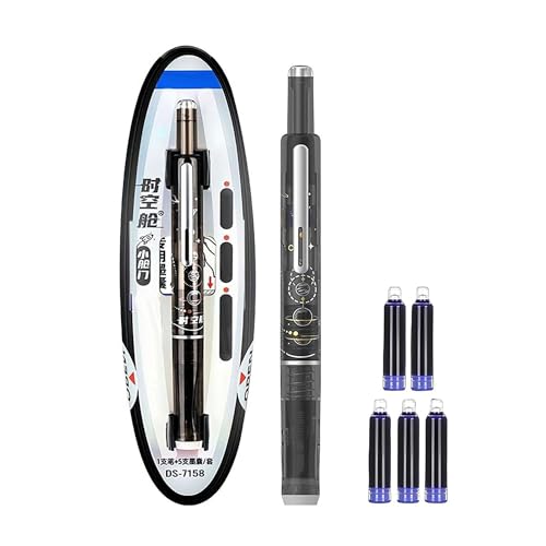 Einziehbarer Füllfederhalter, transparenter 0,38-mm-Blau-Schwarz-Tintenschaft, 5 nachfüllbare Tintenpatronen, flüssiges Schreiben ohne Auslaufen, geeignet für Tagebuch-Graffiti (Schwarzer Stab) von TIMIFUN