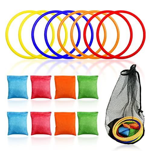 Set mit 16 Wurfspielzeugen mit 1 schwarzer Netztasche, Set mit farbigen Sitzsack-Wurfringen, Wurfspiele für Kinder für Geburtstagsfeier, Aktivitäten im Innen- und Außenbereich Set mit 16 Wurfspielzeugen mit 1 schwarzer Netztasche, Set mit farbigen Sitzsack-Wurfringen, Wurfspiele für Kinder für Geburtstagsfeier, Aktivitäten im Innen- und Außenbereich von TIMJJG