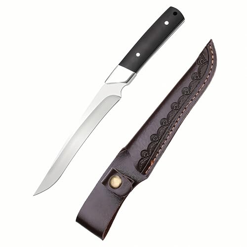 TIMKOSS Hochwertiges Outdoor Jagdmesser Feststehend Gürtelmesser mit Holster und Holzgriff, Ideales Survival Messer aus einem Stück Stahl gefertigt von TIMKOSS
