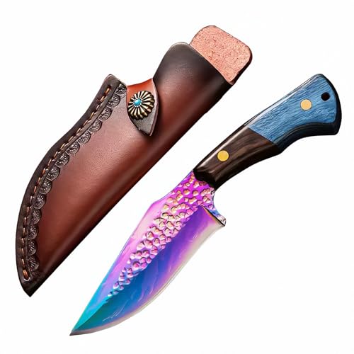 TIMKOSS Messer Survival Jagdmesser Camping Gürtelmesser mit Lederscheide für Outdoor Wandern und Angeln, Full Tang Überlebensmesser Holzgriff, Taschenmesser mit Holster von TIMKOSS