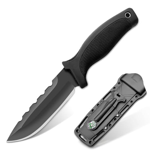 TIMKOSS Outdoor-Messer mit Kydex Holster - Perfektes Werkzeug für Survival, Bushcraft und Camping (Schwarz F1) von TIMKOSS