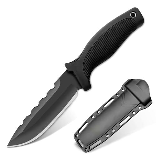 TIMKOSS Outdoor-Messer mit Kydex Holster - Perfektes Werkzeug für Survival, Bushcraft und Camping (Schwarz F2) von TIMKOSS