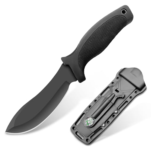 TIMKOSS Outdoor-Messer mit Kydex Holster - Perfektes Werkzeug für Survival, Bushcraft und Camping (Schwarz F3) von TIMKOSS