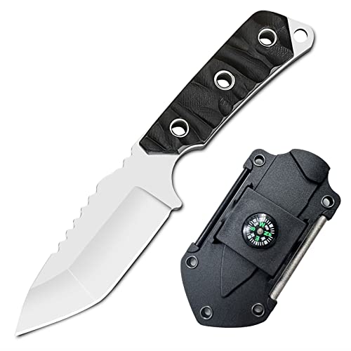 TIMKOSS Outdoor Survival Messer Gürtelmesser mit Kydex Holster Scheide, Camping Halsmesser, Überlebensmesser aus einem stück 440C Stahl gefertigt (Weiß) von TIMKOSS