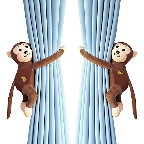 1 Paar Hübsche Gardinenklammer Cartoon-AFFE Gardinenkrawatten mit Klettverschluss Flauschig tierische Vorhangklammern Kreative Vorhanghaken Vorhangbefestiger für Kinderzimmer, Wohnzimmer von TINAYAUE