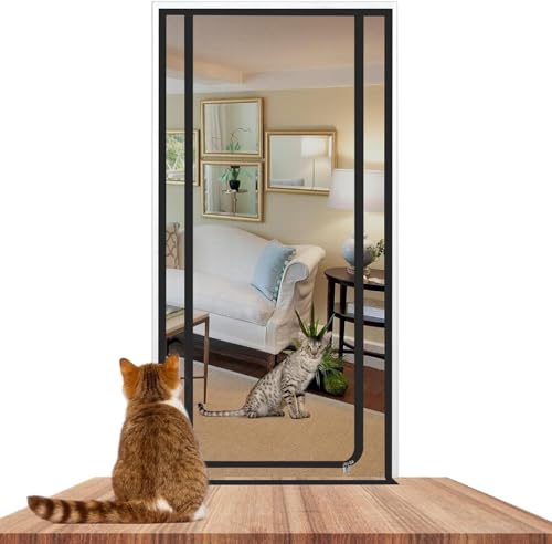 TINBOSE Verstärkte Fliegengittertür für Hunde und Katzen, Türvorhang aus Netzstoff mit doppeltem Reißverschluss für Schlafzimmer, Terrasse, Wohnzimmer, Auslaufschutz für Haustiere (85 x 200 cm) von TINBOSE