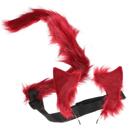 TINEASUR 1 Set Katzenohren Und Cosplay Zubehör Handgefertigtes Simuliertes Tierohren Stirnband Und Zubehör Set (Tierohren 04 Katzenschwanz Set Burgunder) Katzenohren Stirnband Süßes von TINEASUR