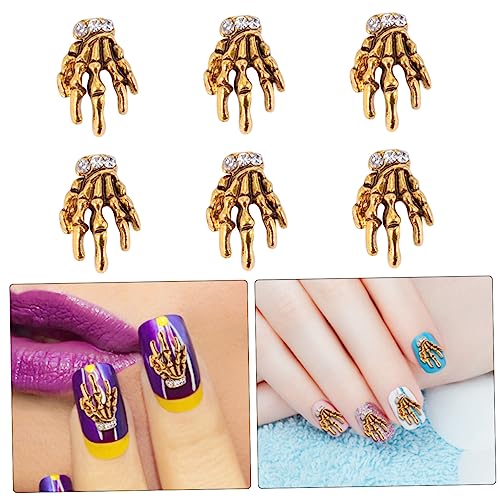 TINEASUR 10 Stück Teiliges Nageldesign Alloy Skeleton Hand Nail Art Langlebige Dekoration für DIY Maniküre Selbstklebende Nagelsticker für Kreative Nagelkunst für Party und Alltag von TINEASUR