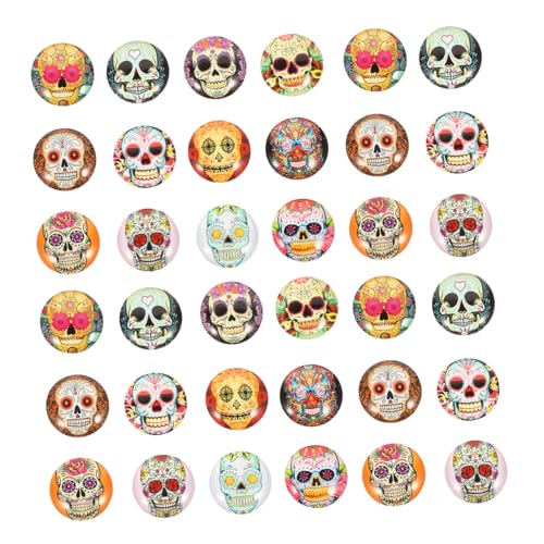 TINEASUR 100 Stück Runde Glas Mosaiksteine mit Totenkopf Motiv Flache Rückseite DIY Schmuckherstellung Zubehör Halloween Skull Cabochons für Halsketten und Armbänder TINEASUR 100 Stück Runde Glas Mosaiksteine mit Totenkopf Motiv Flache Rückseite DIY Schmuckherstellung Zubehör Halloween Skull Cabochons für Halsketten und Armbänder von TINEASUR