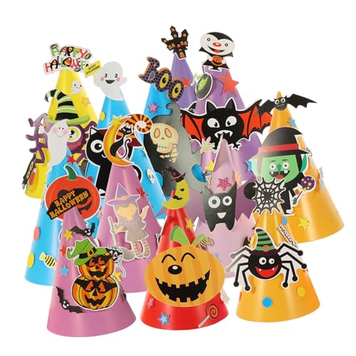 TINEASUR 12 Stück Cartoon Hüte Halloween DIY Hutmaterial Partyhüte Geburtstag Halloween Dekor Hutmaterialien Partyhüte Papier von TINEASUR