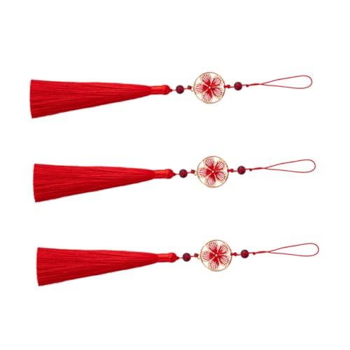 TINEASUR 3 Stück Chinesische Quasten Anhänger Blumendeko mit Fransen Traditionell Rot Leichte Hängedeko für Tür Auto Hanfu Saum Festliche Raum Wanddekoration von TINEASUR