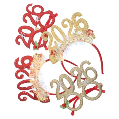 TINEASUR 4 Stück Teiliges Glitzerneuer Jahr Kopfband mit Brille Festliche Haaraccessoires für Silvesterfeiern für Party Outfits und Fotobooth Dekorationen von TINEASUR