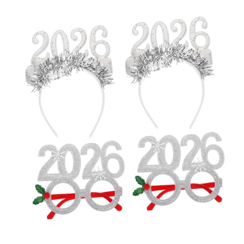 TINEASUR 4 Stücke Teiliges Silvester Haar Glitzernde Stirnbänder und Brillen Leichte Bequeme Party Accessoires für Neujahrs und Weihnachtsfeiern Festliches Design für Silvester Events von TINEASUR
