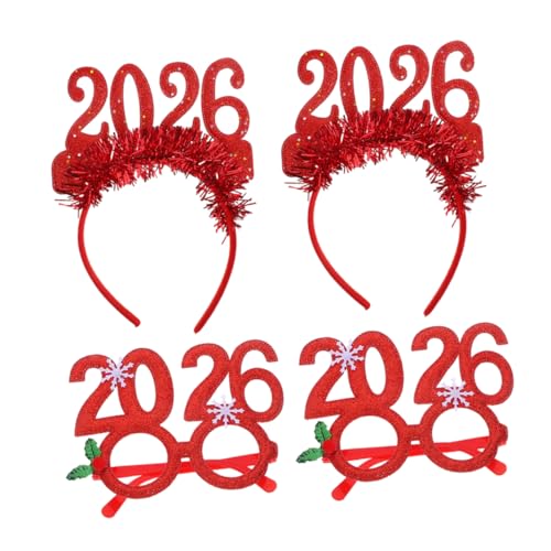 TINEASUR 4 Stücke Teiliges Silvester Haarreifen mit Glitzerzahl und Brille Bequeme Leichte Party Accessoires für Weihnachtsfeiern Silvesterpartys Foto Requisiten für Altersgruppen von TINEASUR