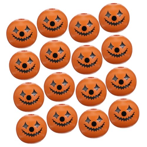 TINEASUR 50 Stück Halloween Holzperlen Rund mit Gesichtern Langlebige Holzdeko zum Basteln von Schmuck DIY Armbändern Halsketten und Halloween Dekorationen von TINEASUR