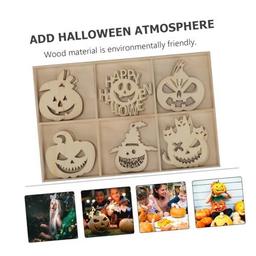 TINEASUR Teiliges Halloween Holzanhänger Fächer Holz Deko Langlebige Halloween Holzdekoration für Party Geruchloses Material für DIY Bastelarbeiten und Gruselige Heimdekoration von TINEASUR