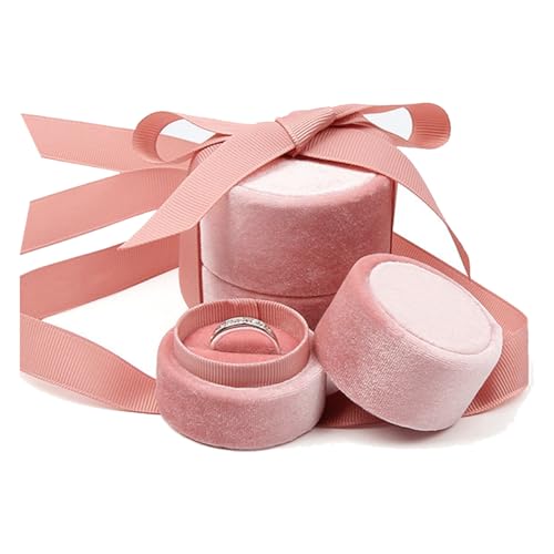 TINGFENG Schmuckkästchen aus Samt, mit Schleife, Ohrring-Boxen, Geschenk, Retro, runde Schmuckschatulle, Geschenk-Box, klein, für Frauen, Mutter, Tochter (1 Stück, Rosa) von TINGFENG