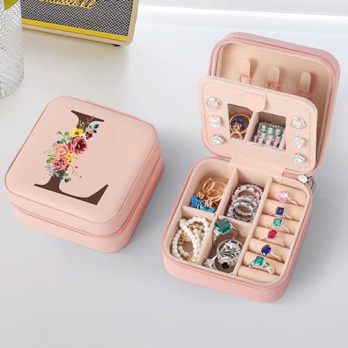 TINGN Mama Geschenk - Personalisierte Schmuckschatulle Reise Schmuckkästchen mit Namen Initiale L Schmuckkästchen Kleine Schmuckkästchen für Damen Mädchen Geschenk für Geburtstage, Muttertag, Hochzeit von TINGN