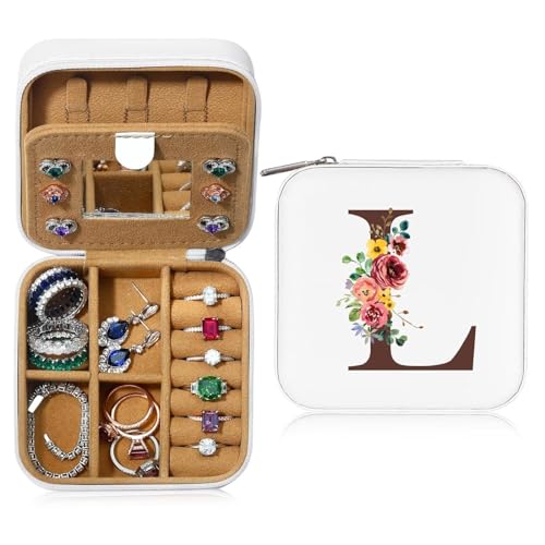 TINGN Teenager Mädchen Geschenke- Personalisierte Schmuckschatulle Blume Reise Schmuckkästchen mit Namen Initiale L Kleine Schmuckkästchen für Damen Mädchen Geschenk für Geburtstage, Hochzeit von TINGN