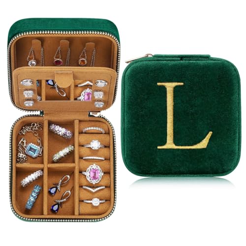 TINGN Mama Geschenk - Personalisierte Schmuckschatulle Reise Schmuckkästchen mit Namen Initiale L Schmuckkästchen Kleine für Damen Mädchen Geschenk für Geburtstage Muttertag Hochzeit von TINGN