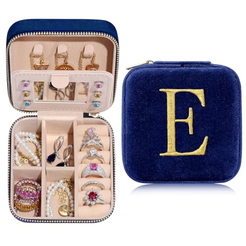 TINGN Geschenk für Frauen - Initiale Schmuckkästchen mit Blume und E Kleine Schmuckkästchen Reise Schmuckschatulle mit Spiegel für Damen Mädchen von TINGN