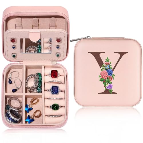 TINGN Initiale Schmuckkästchen mit Blume und Y Kleine Schmuckkästchen Reise Schmuckschatulle mit Spiegel für Damen Mädchen Geschenk für Geburtstage, Weihnachten, Muttertag, Valentinstag, Hochzeiten TINGN Initiale Schmuckkästchen mit Blume und Y Kleine Schmuckkästchen Reise Schmuckschatulle mit Spiegel für Damen Mädchen Geschenk für Geburtstage, Weihnachten, Muttertag, Valentinstag, Hochzeiten von TINGN