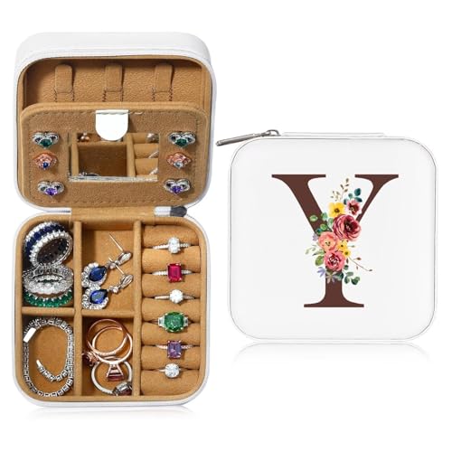 TINGN Initiale Schmuckkästchen mit Blume und Y Kleine Schmuckkästchen Reise Schmuckschatulle mit Spiegel für Damen Mädchen Geschenk für Geburtstage, Weihnachten, Muttertag, Valentinstag, Hochzeiten TINGN Initiale Schmuckkästchen mit Blume und Y Kleine Schmuckkästchen Reise Schmuckschatulle mit Spiegel für Damen Mädchen Geschenk für Geburtstage, Weihnachten, Muttertag, Valentinstag, Hochzeiten von TINGN