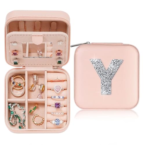 TINGN Initiale Schmuckkästchen mit Zirkon und Y Kleine Schmuckkästchen Reise Schmuckschatulle mit Spiegel für Damen Mädchen Geschenk für Geburtstage, Weihnachten, Muttertag, Valentinstag, Hochzeiten TINGN Initiale Schmuckkästchen mit Zirkon und Y Kleine Schmuckkästchen Reise Schmuckschatulle mit Spiegel für Damen Mädchen Geschenk für Geburtstage, Weihnachten, Muttertag, Valentinstag, Hochzeiten von TINGN