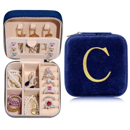 TINGN Initiale Schmuckschatulle Damen mit C und Blume Reise Schmuckkästchen Kleine Personalisierte Schmuckkästchen für Damen Mädchen Geschenk für Geburtstage Weihnachten Muttertag Hochzeit von TINGN