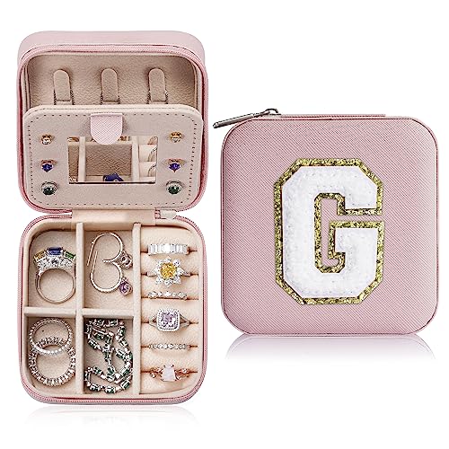 TINGN Klein Schmuckschatulle Mädchen, Reise Buchstaben Schmuckschatulle Mädchen | Kleine Schmuck Organizer Box | Reise Schmuckkästchen Mädchen | Mini Reise Schmuckkästchen Damen Buchstaben G Rosa von TINGN