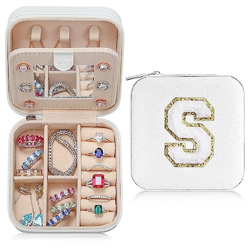TINGN Klein Schmuckschatulle Mädchen, Reise Schmuckschatulle mit Buchstaben S | Schmuck Organizer | Reise Schmuckkästchen Mädchen | Mini Reise Schmuckkästchen Weiß | Schmuckschatulle Mädchen Geschenke von TINGN