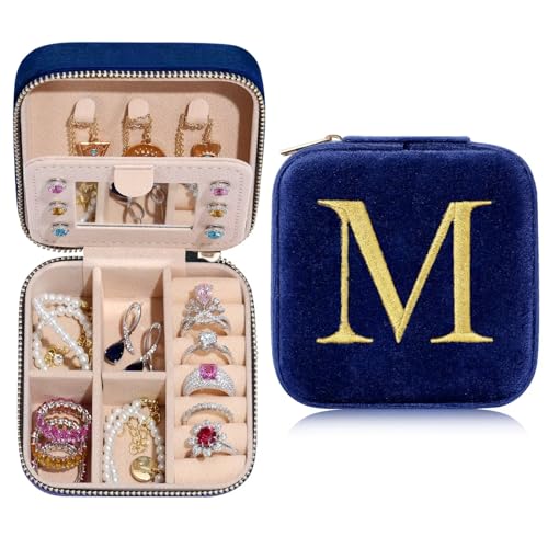 TINGN Kleine Schmuckschatulle mit Anfangsbuchstaben M und Blume Initiale Schmuckkästchen Travel Organizer Box Geschenke für Damen Mädchen Geschenke für Weihnachten Geburtstage Hochzeit Brautjungfer von TINGN