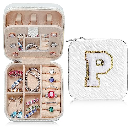 TINGN Reise Schmuckkästchen Damen Mädchen, Schmuckschatulle mit Buchstaben P | Reise Schmuckkästchen Klein | Reise Schmuckkästchen Damen | Reise Geschenke für Frauen | Reise Schmuck Organizer - Weiß TINGN Reise Schmuckkästchen Damen Mädchen, Schmuckschatulle mit Buchstaben P | Reise Schmuckkästchen Klein | Reise Schmuckkästchen Damen | Reise Geschenke für Frauen | Reise Schmuck Organizer - Weiß von TINGN