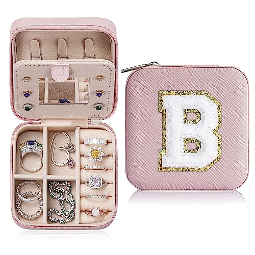 TINGN Reise Schmuckkästchen Mädchen, B Buchstaben Schmuckschatulle | Geschenke für Teenager Mädchen | Geburtstagsgeschenke für Mädchen | Reise Geschenke für Mädchen | Reise Schmuck Organizer Rosa von TINGN