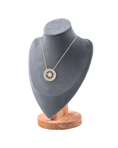 TINGSING Samt-Halskettenständer, Schmuckbüste, Präsentationsständer mit Holzsockel, Schaufensterpuppe, Anhänger, Kettenhalter, Organizer für Schmuck, Schaufenster, Boutiquen, Messen, mittelgroß, Grau TINGSING Samt-Halskettenständer, Schmuckbüste, Präsentationsständer mit Holzsockel, Schaufensterpuppe, Anhänger, Kettenhalter, Organizer für Schmuck, Schaufenster, Boutiquen, Messen, mittelgroß, Grau von TINGSING