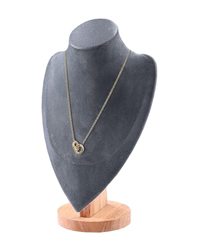 TINGSING Samt-Halskettenständer, Schmuckbüste, Präsentationsständer mit Holzsockel, Schaufensterpuppe, Anhänger, Kettenhalter, Organizer für Schmuck, Schaufenster, Boutiquen, Messen, groß, Grau von TINGSING