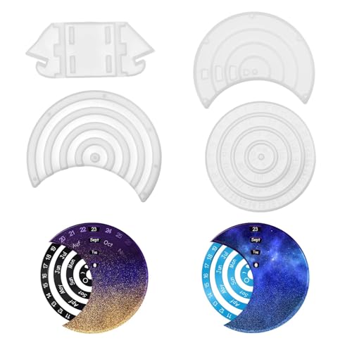 Silikonformen Gießformen Frühling Gießformen Silikon Frühling Silikonform Schale für Mondkalender drehbare Kalenderscheibe Epoxidharz Form DIY Halbmond Deko Home Office Kalender (Moon Phase) von TINGTING