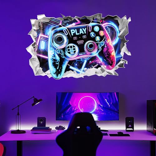 TINGTING Gaming Zubehör Zimmer Deko Wandtattoo Kinderzimmer Deko Jugendzimmer Zimmerdeko Gaming Room Wandsticker Kinderzimmer Gamingzimmer 3D Wandtattoo Jugendzimmer Junge (Videospiel blau-violett) von TINGTING