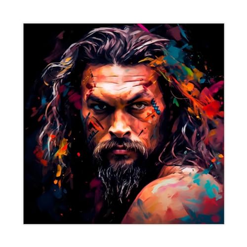 TINGTOEO Aquarell-Leinwand-Poster, Motiv: Schauspieler Jason Momoa, Wandkunst, Dekordruck, Bild für Wohnzimmer, Schlafzimmer, Dekoration, ungerahmt, 30 x 30 cm von TINGTOEO
