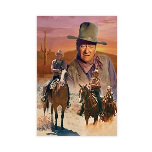 TINGTOEO John Wayne Montage Wilder Westen, Western-Film, Promi-Schauspieler, Foto, Leinwand, Poster, Wandkunst, Dekordruck, Bild, Gemälde für Wohnzimmer, Schlafzimmer, Dekoration, ungerahmt, 30 x 45 von TINGTOEO
