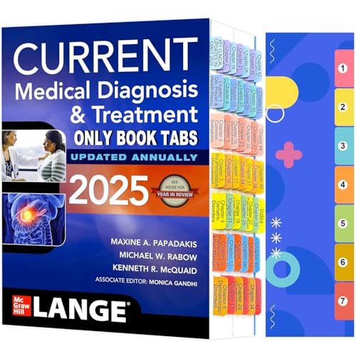 Index-Tabs für aktuelle medizinische Diagnose und Behandlung 2025 Ausgabe (Buch nicht im Lieferumfang enthalten), 48 farbcodierte, laminierte, repositionierbare Registerkarten für CMDT 2025 mit 25 von TINGYI