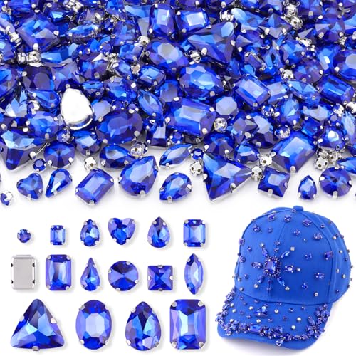 120 Stück blaue Strasssteine zum Aufnähen, gemischte Formen, flache Rückseite, Glas-Strass mit Metallbasis zum Basteln, große Edelsteine für Kleidung, Schuhe, Hüte, Kragen, Taschen und Nähzubehör 120 Stück blaue Strasssteine zum Aufnähen, gemischte Formen, flache Rückseite, Glas-Strass mit Metallbasis zum Basteln, große Edelsteine für Kleidung, Schuhe, Hüte, Kragen, Taschen und Nähzubehör von TINKRSTUFF
